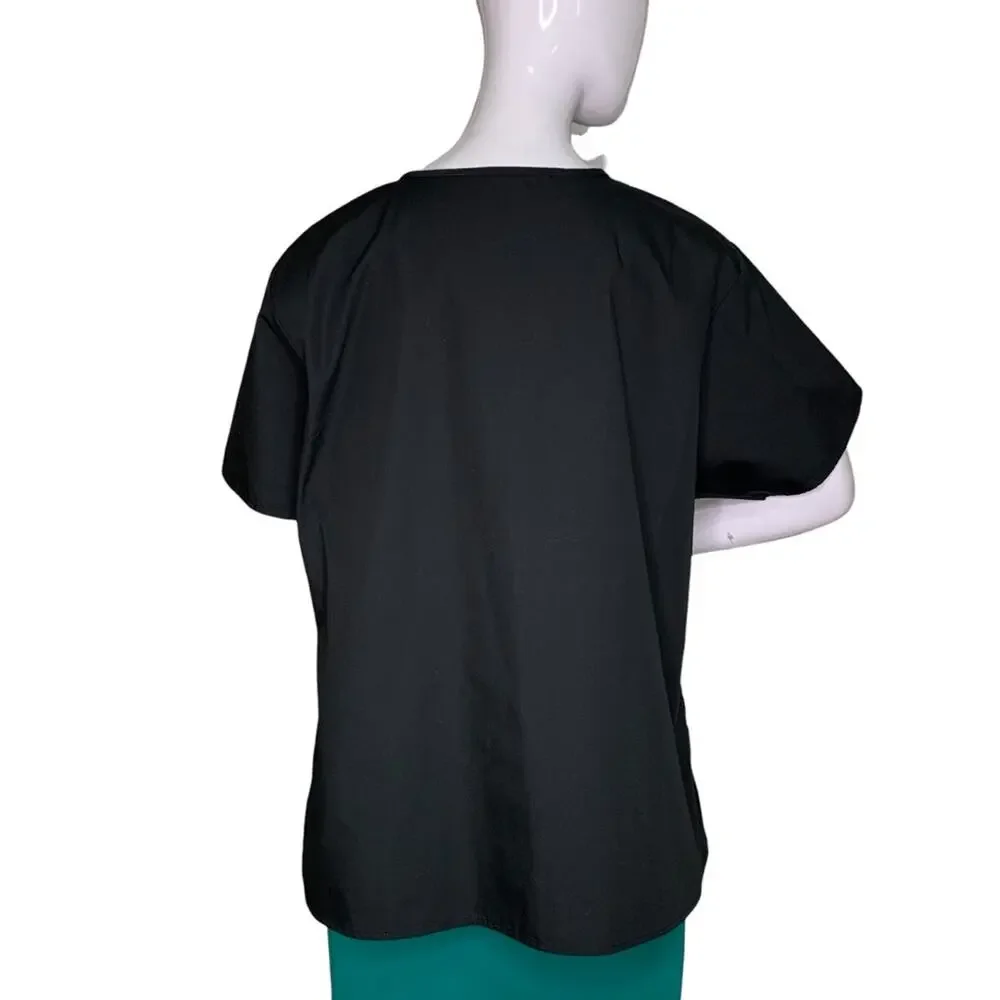 WonderWink NWOT Scrub Top Short Sleeve  V-Neck Solid Black Size L